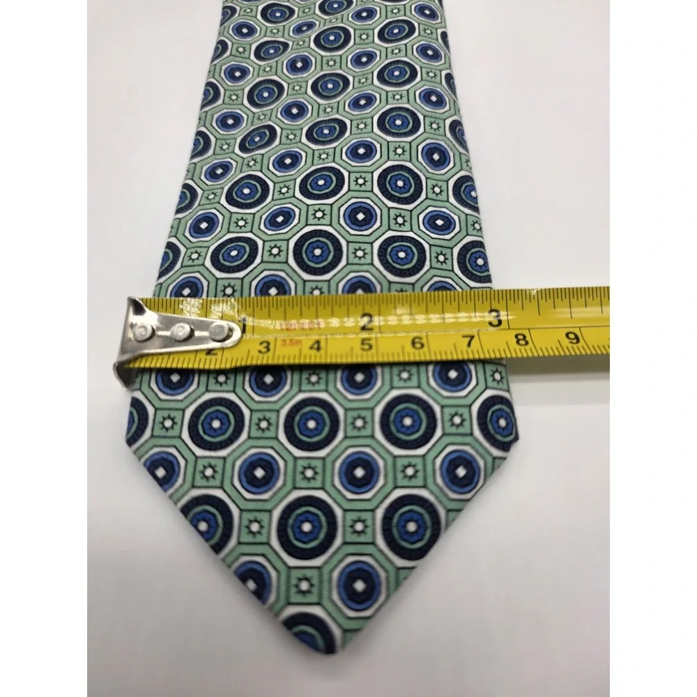 Cremieux Slim Made in Italy 100% Cotton Tie Geometric Green Blue 58